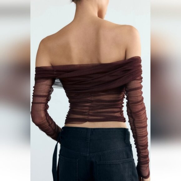 ZARA DRAPED 100% SILK WRAP TOP - Picture 4 of 7
